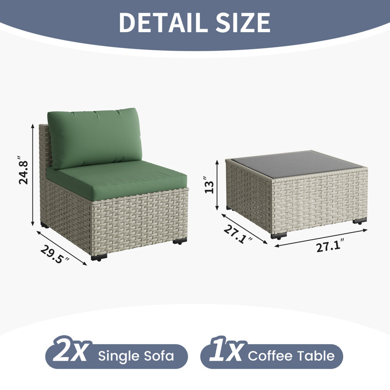 5 Piece Patio Conversation Set With Coffee Table And Cushions, Green