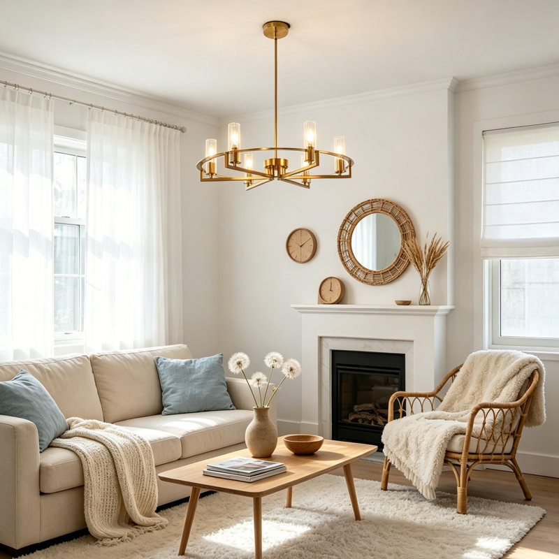 6 - Light Dimmable Gold Wagon Wheel Chandelier