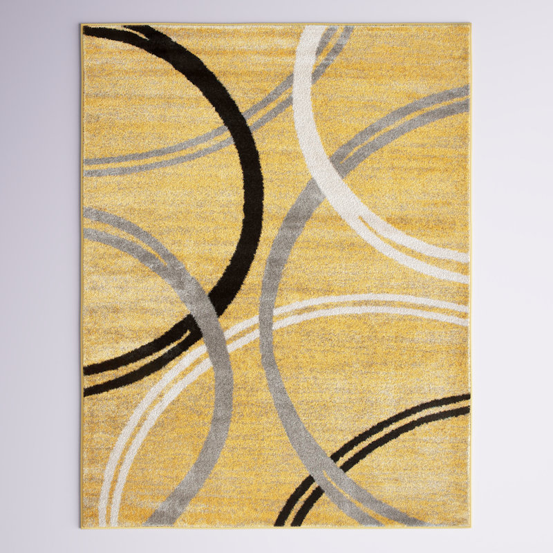 Andreina Abstract Yellow/Black/Gray Area Rug, Rectangle 7'10" x 10'2"