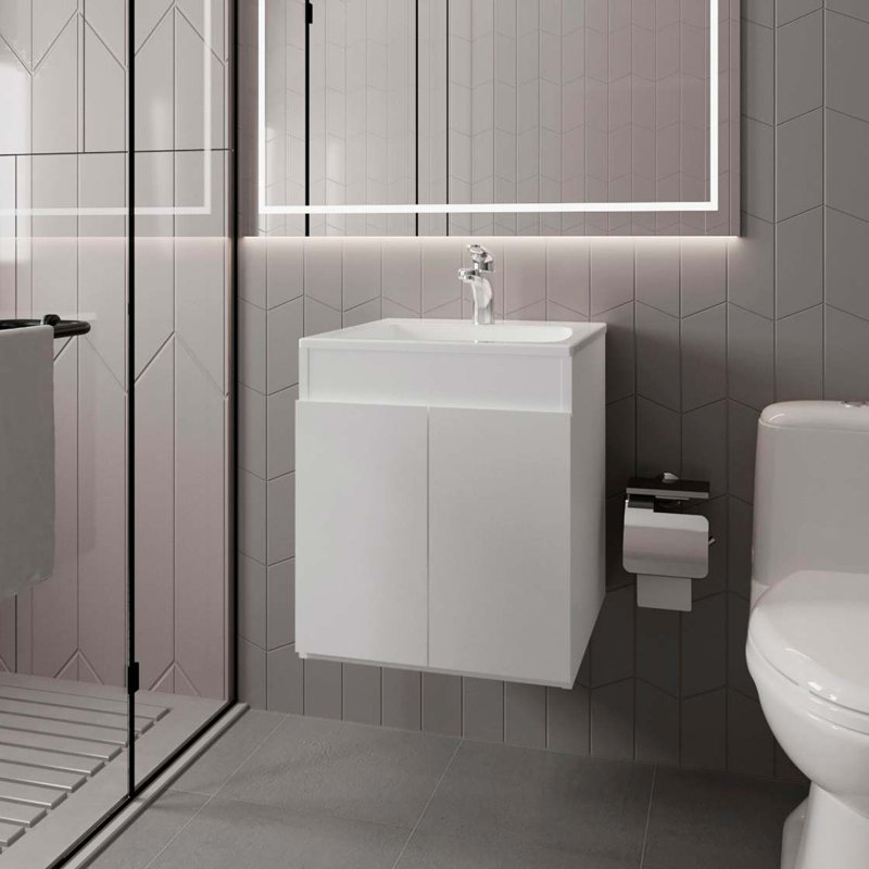 Meuble-lavabo blanc avec deux portes, Blanc