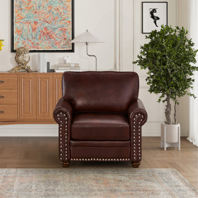 Modern Sofa Living Room Sofa Single Seat Chair With Wood Leg Burgundy Faux Leather