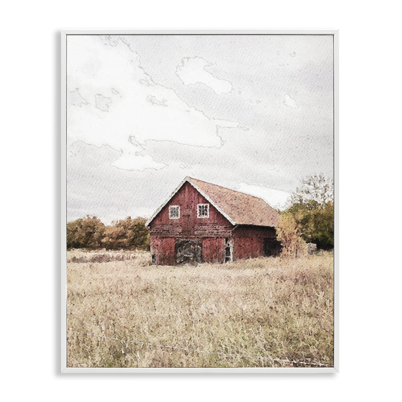 Estampe numérique Red Barn Country, encadrée par Susan Ball, H 20 po x l 16 po, Estampe numérique encadrée blanc bord de mer