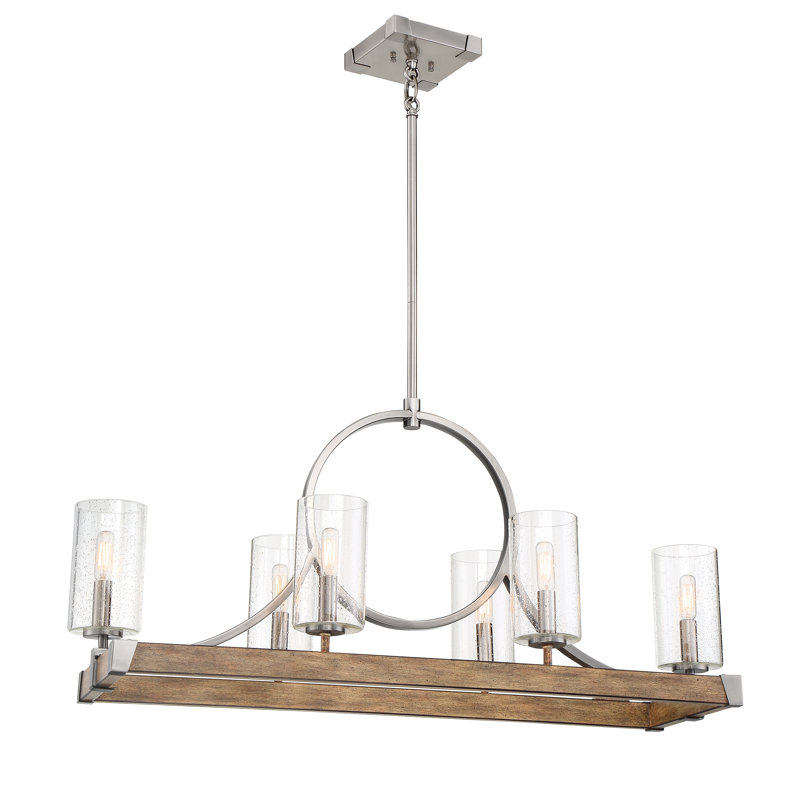 Vanessa 6 - Light Sun Faded Wood/Brushed Nicke Kitchen Island Pendant