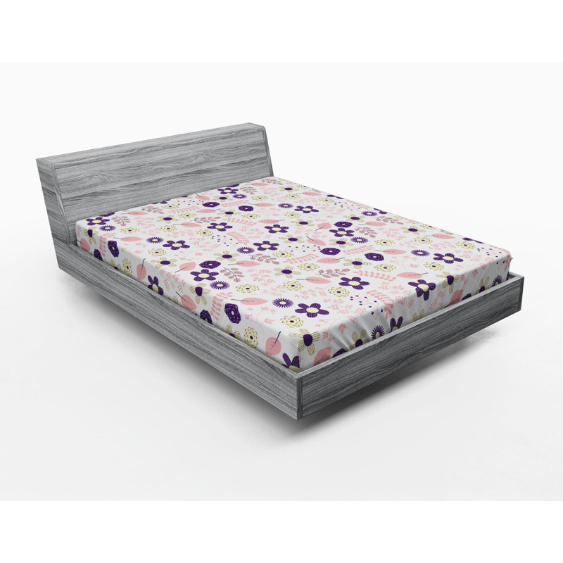 Microfiber Floral Fitted Sheet, Purple/Pink Floral, Queen Fitted Sheet