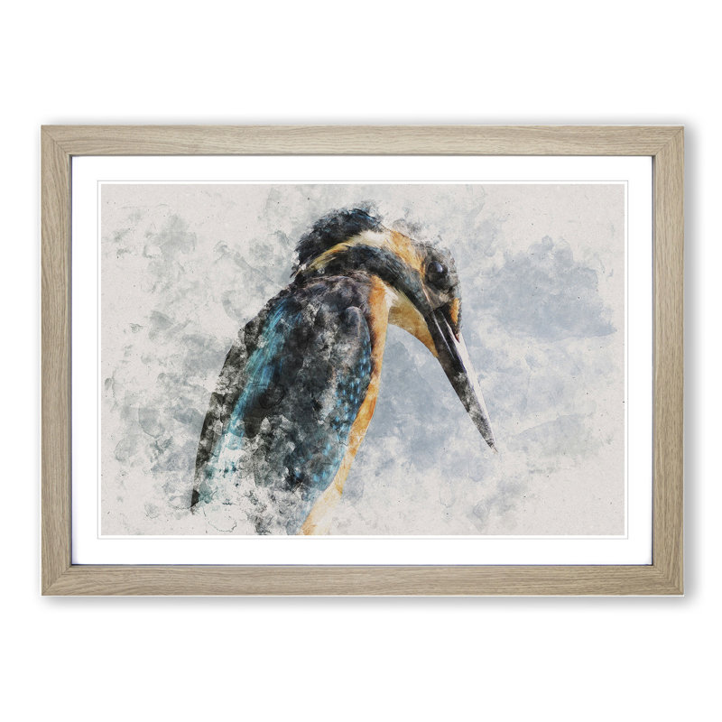 Kingfisher Bird Vol.1 - Picture Frame Graphic Art, 36cm H x 48cm W x 2cm D, Oak Framed