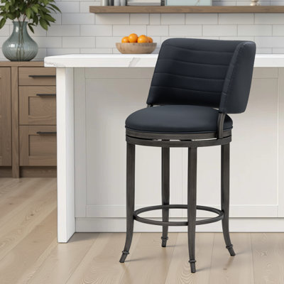 Conwell Commercial Grade Steel Frame Blue Faux Leather Upholstered Swivel Counter Height Barstool - Set Of 2