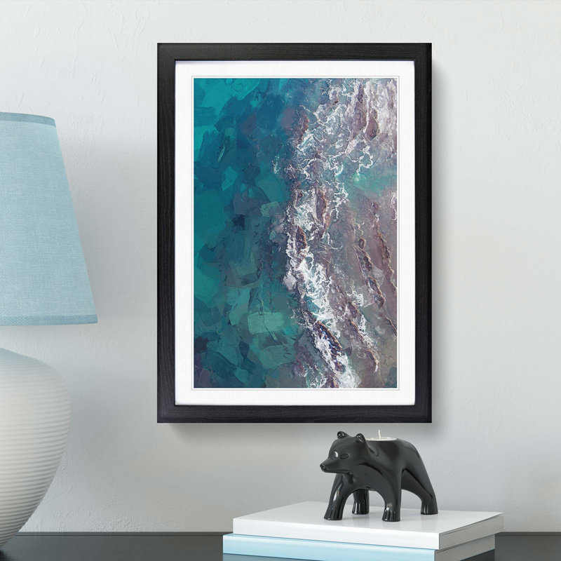 Aerial View of the Ocean in Abstract - Picture Frame Graphic Art Print, 65cm H x 48cm W x 2cm D, Black Framed