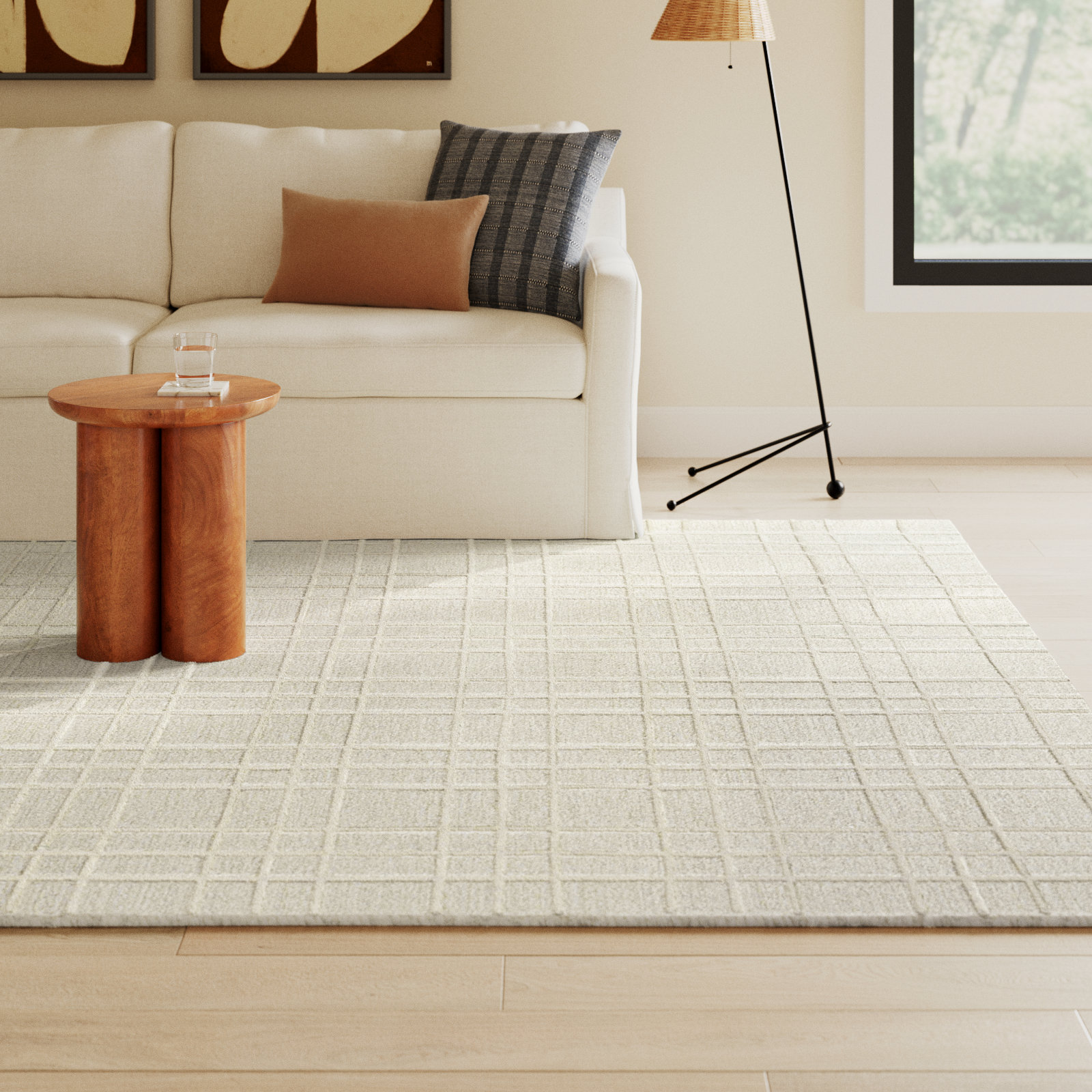 Alec White Hand-Tufted Plaid Wool Rug, Rectangle 7'9" x 9'9"