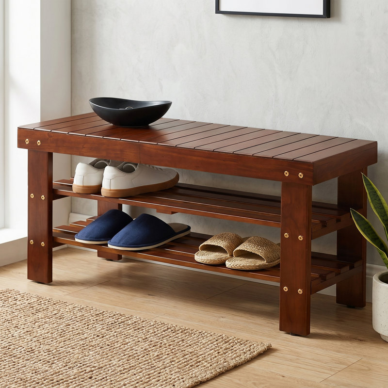 Banc à chaussures en bois massif de style contemporain de qualité supérieure, Brun-roux