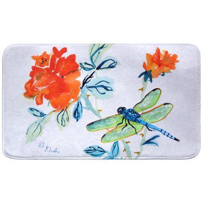 Tapis de bain libellule et fleur rouge