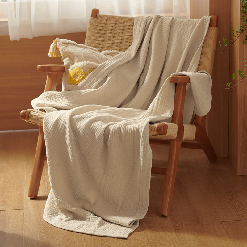 Bedsure 200gsm 100% Cotton Lightweight Muslin Blanket GentleSoft™️for Spring & Summer, Beige, King