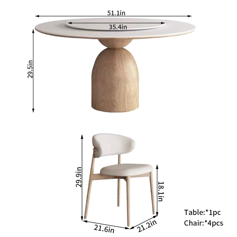 Ensemble de chaises rondes en bois massif, H 29,5 po x L 51,1 po x l 51,1 po