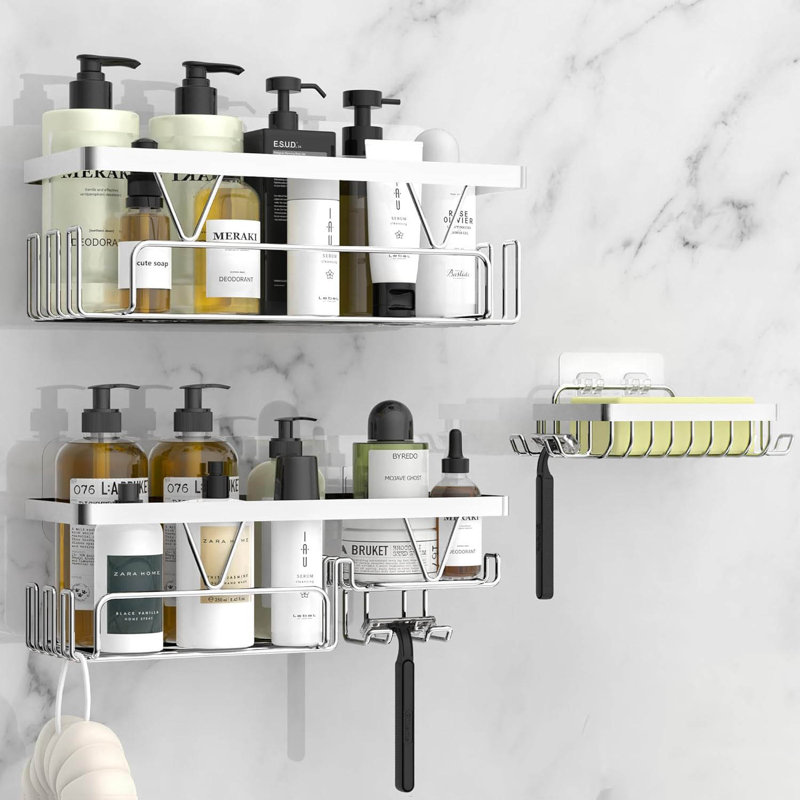 Wall Mounted Required Shower Caddy, Silver