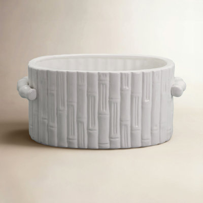 Faux Bamboo Oval Centerpiece / Cachepot With Handles