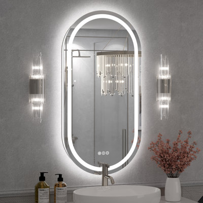 Molly Frameless LED Front Light and Back Light 3 Colors Dimmable Anti-Fog Oval Wall Bathroom Vanity Mirror