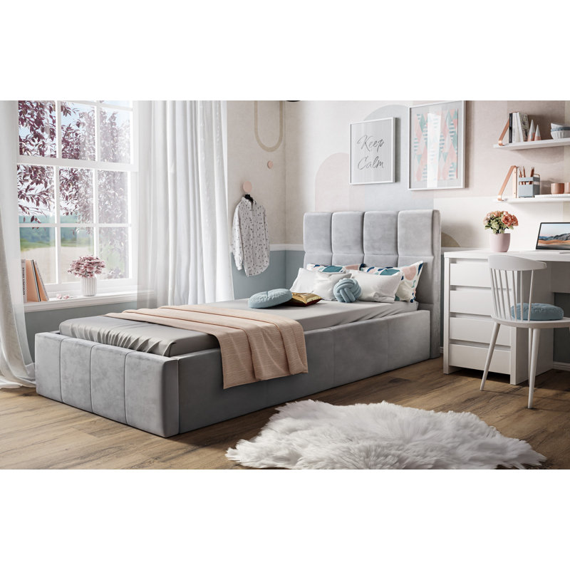 Adorn Upholstered Ottoman Storage Bed, European Single (90 x 200cm), Light Grey