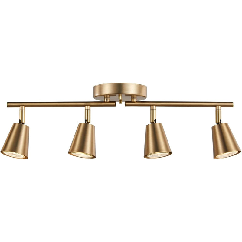 4 Light Track Lighting Kit Matt Brass Finish Adjustable With Moden Flush Mount Ceiling Spotlight