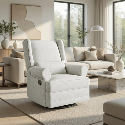 Fauteuil oscillant inclinable pivotant extra large 34,25 po blanc cassé avec repose-pieds