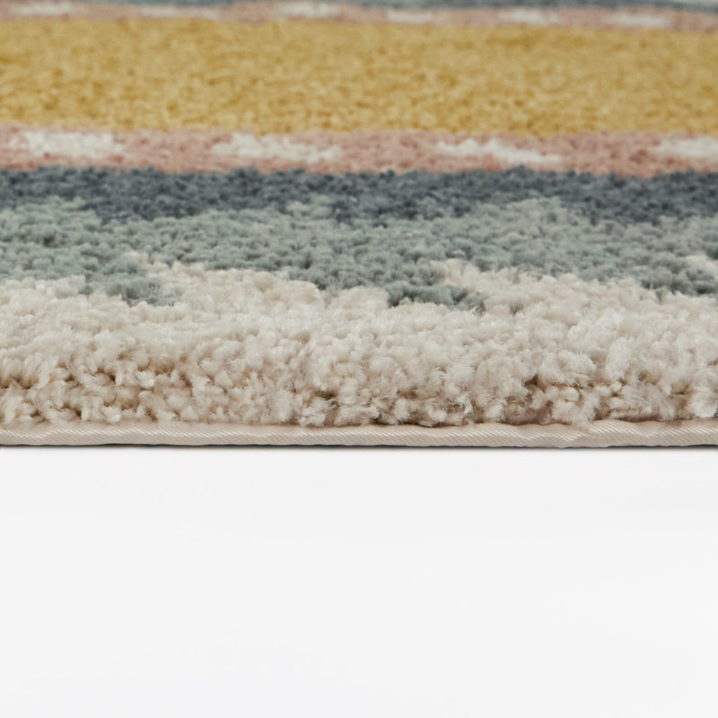 Tapis ovale à bordure triangulaire bleu / jaune Machado, Bleu/jaune, Ovale 5 pi 3 po x 6 pi 11 po