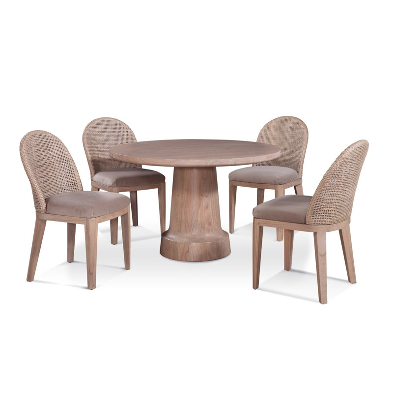 Rhys Round Solid Wood Dining Table, Pumice