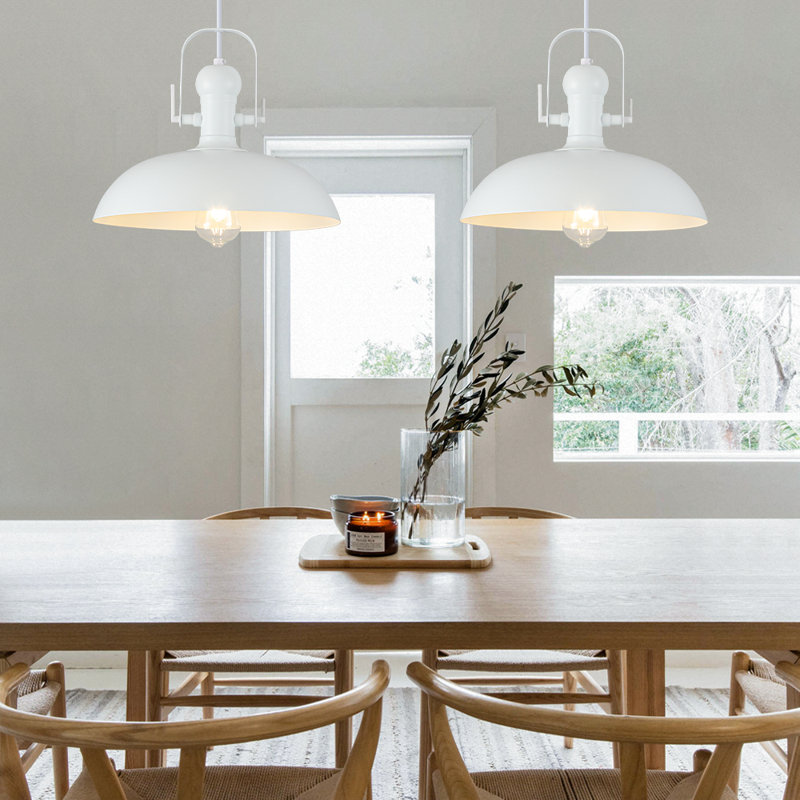 Luminaire suspendu en forme de dôme à 2 lumières pour îlot de cuisine 13,8 po, Blanc
