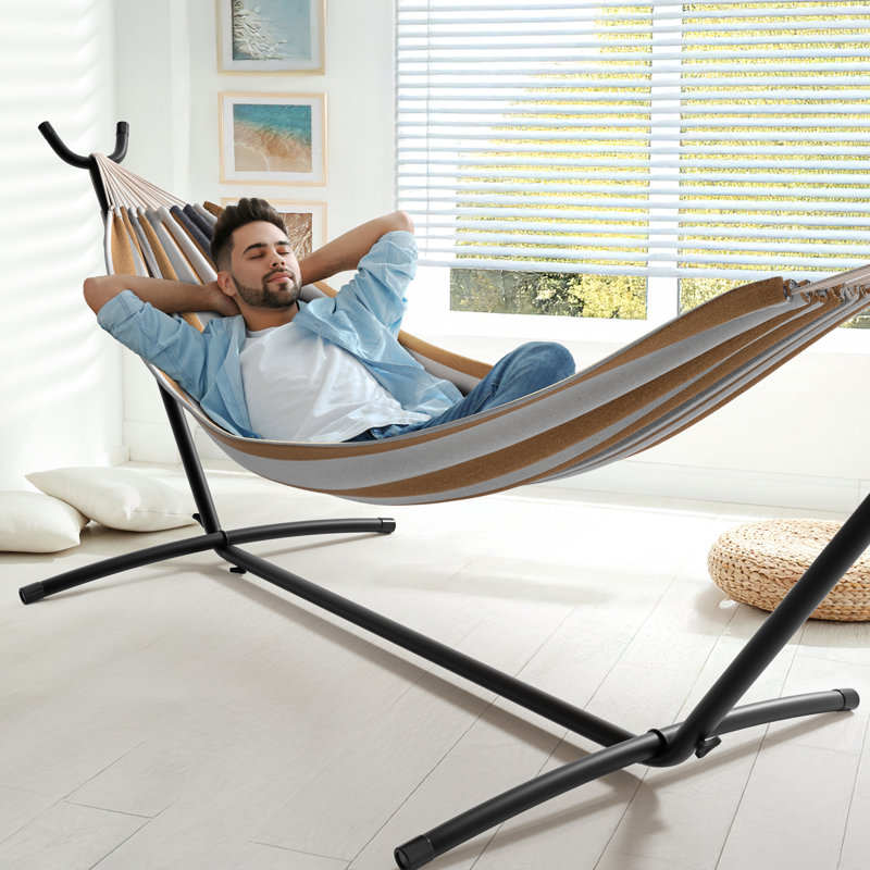 Sorbus Double Adjustable Cotton Hammock with Stand, Desert-Brown Blue