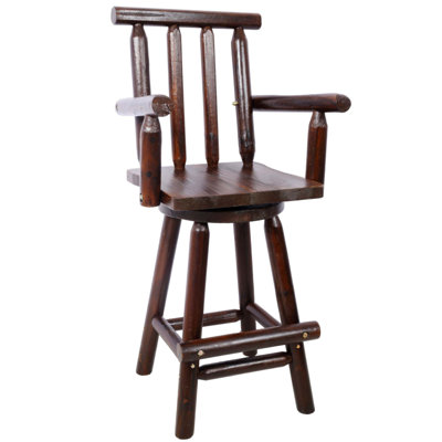 Rustic Bar Stool - Fir Wood Construction, Comfortable Backrest, 360° Swivel, Ideal For Kitchen, Dining Room, And Pub