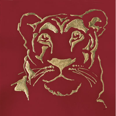 Gilded Lioness On Red by Chris Paschke - Wrapped Canvas Print