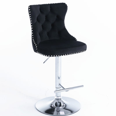 Swivel Velvet With Adjustable Height, Modern Upholstered Base And Sweet Back For Home Pub Kitchen Island  2Pc, Black Seat, Glittering   Of 2