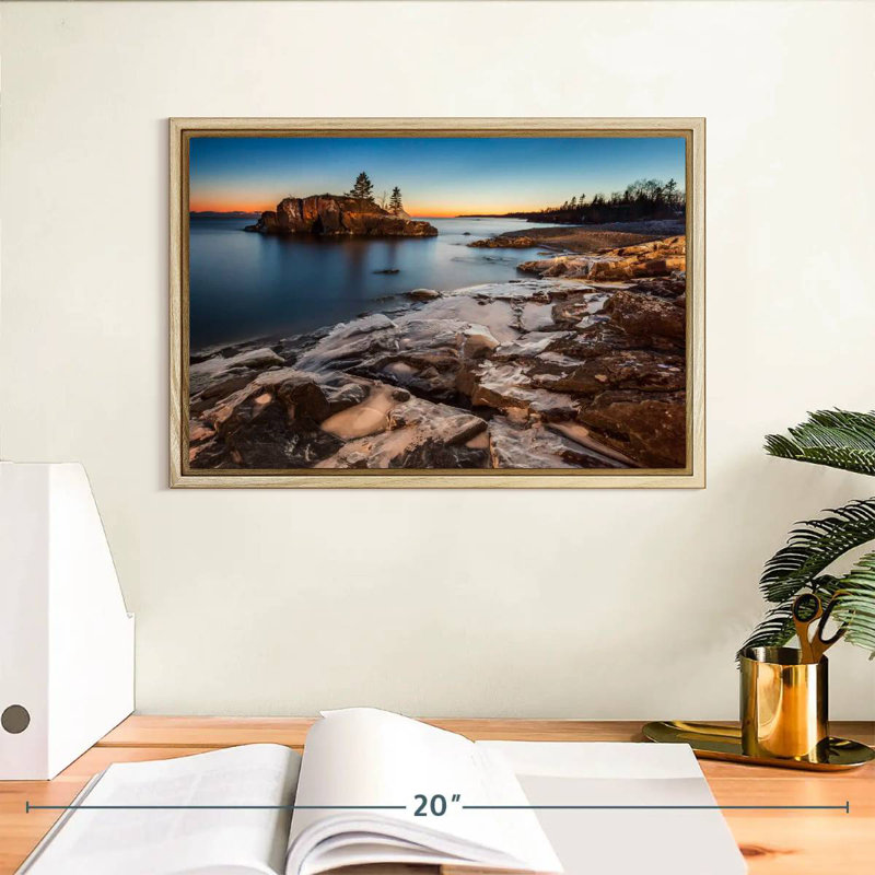 Lac Supérieur au crépuscule, Cadre flottant en bois naturel, 13 po x 9 po