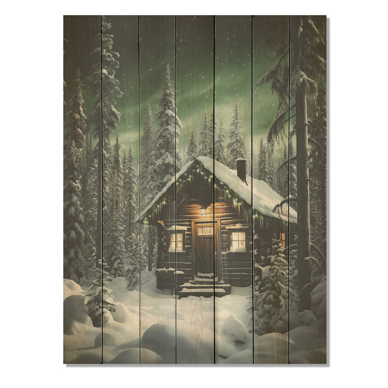 Festive Winter Forest Cabin - Forêt sur bois, H 32 po x l 24 po