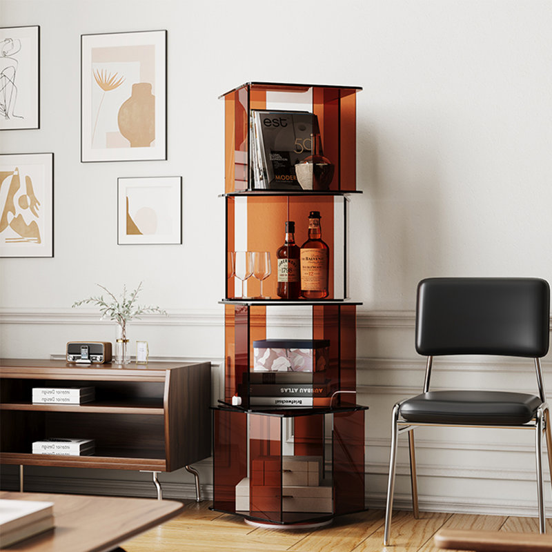 Acrylic Semi-Transparent Rotating Bookshelf, Amber Brown