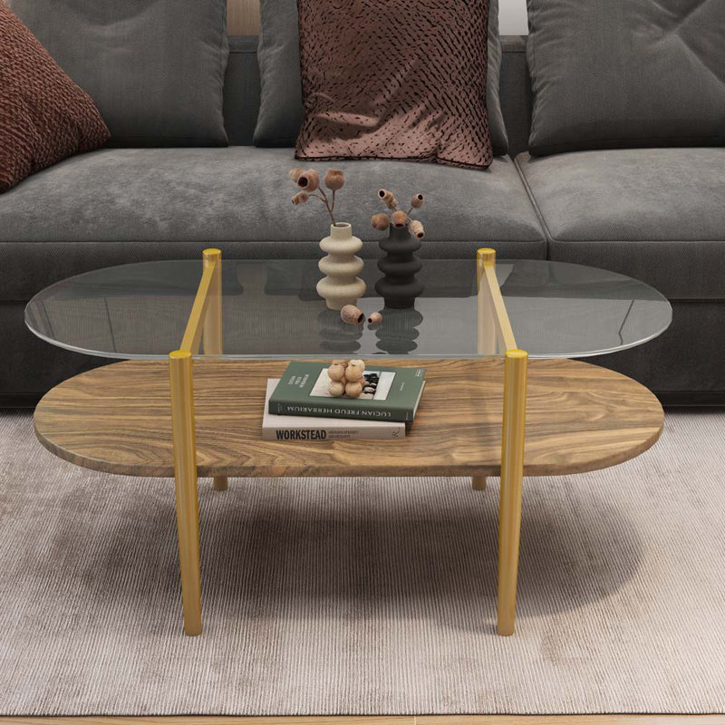 Table basse ovale en verre, Bois