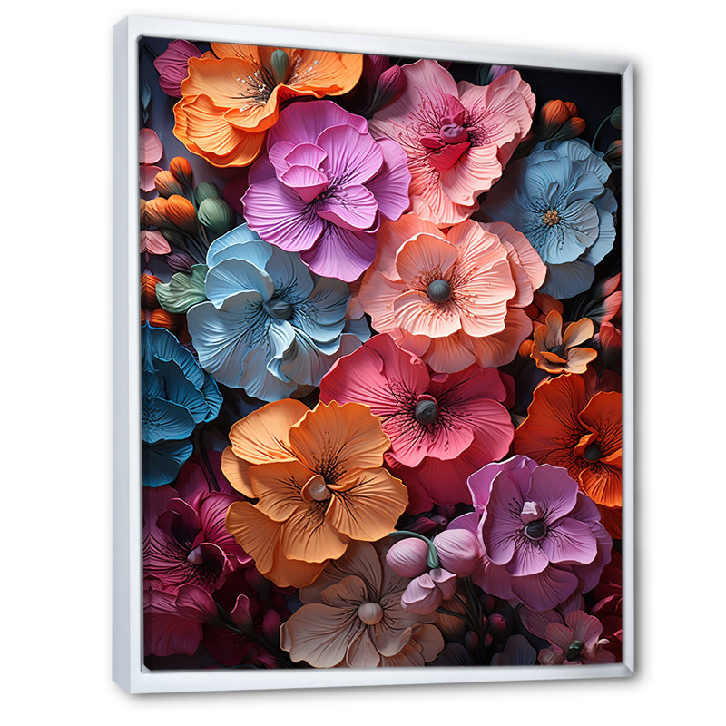 Neon fantaisie tropicale Pansys III, Cadre flottant blanc, H 32 po x l 16 po x P 1 po