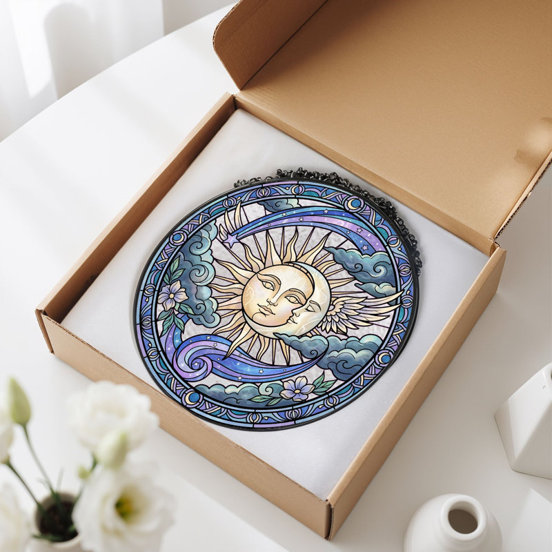 Panneau de vitrail Sun Moon ， 7,8H, H 7,8 po