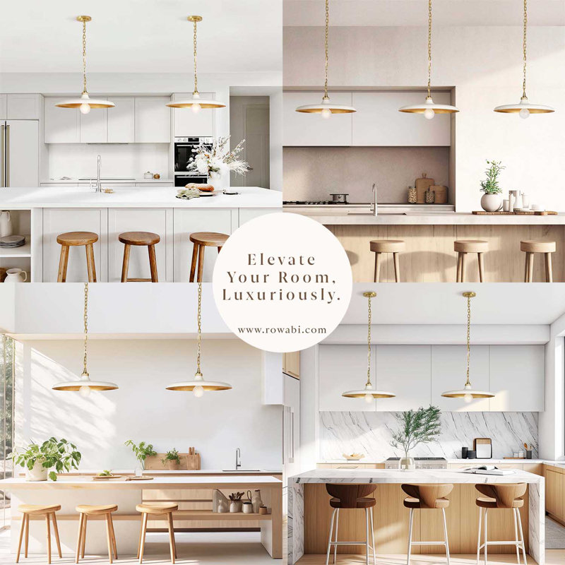 Ferrer Pendant Light – 20" Cream and Antique Brass Plug-In or Hardwired Metal Light Fixture for Kitchen, Dining Room, or Bedroom in Mid-Century and Modern Farmhouse Style