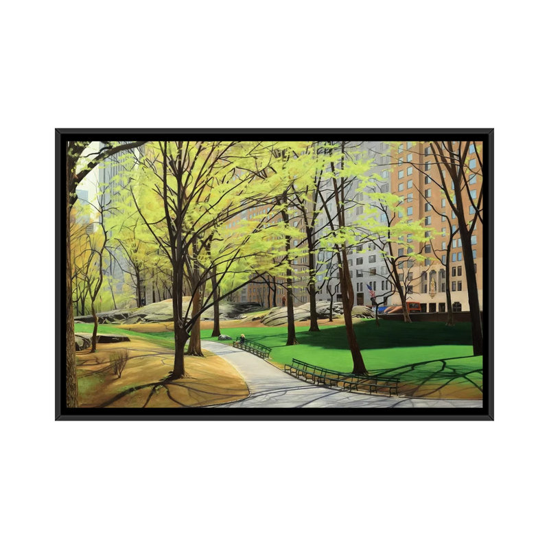 Springtime In Central Park by Nick Savides - Print on Canvas, 66.04 cm H x 45.72 cm W, Black Framed