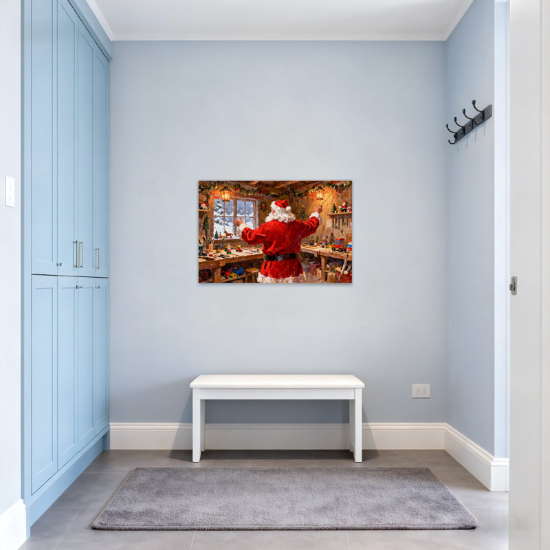 Scène de Noël de Noël père Noël atelier, H 16 po x l 24 po