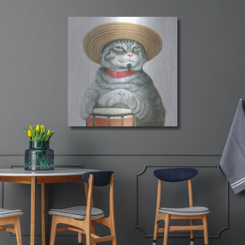 Art mural en métal «Cattitude 2» par Myles Sullivan, H 36 po x l 36 po