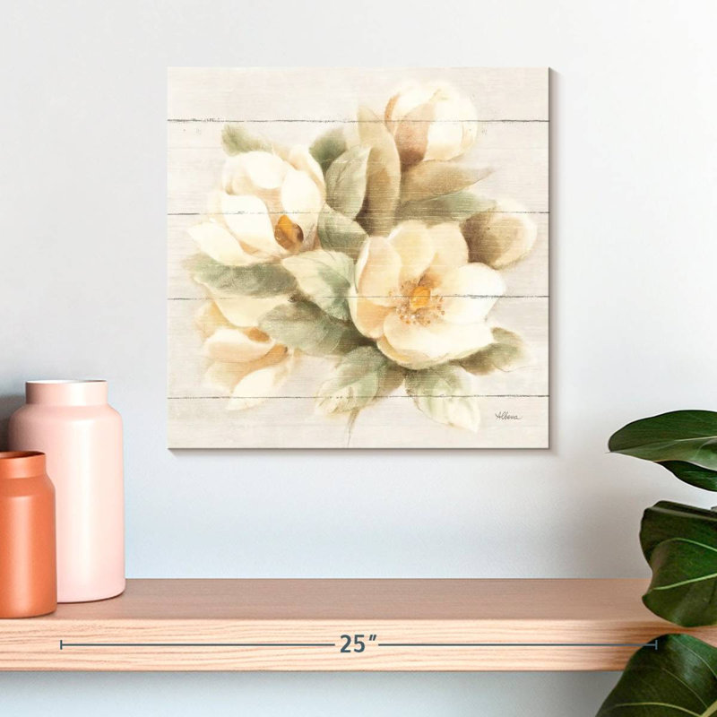 Magnolia Harnek ivoire sur bois, H 16 po x l 16 po