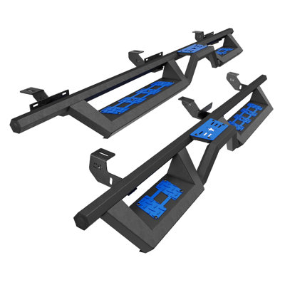 Jeep Wrangler JL Running Boards 2018-2026, 4 Door Black Powder Coated Nerf Bars with Two-Stair Design & Switchable Two-Color Pedals
