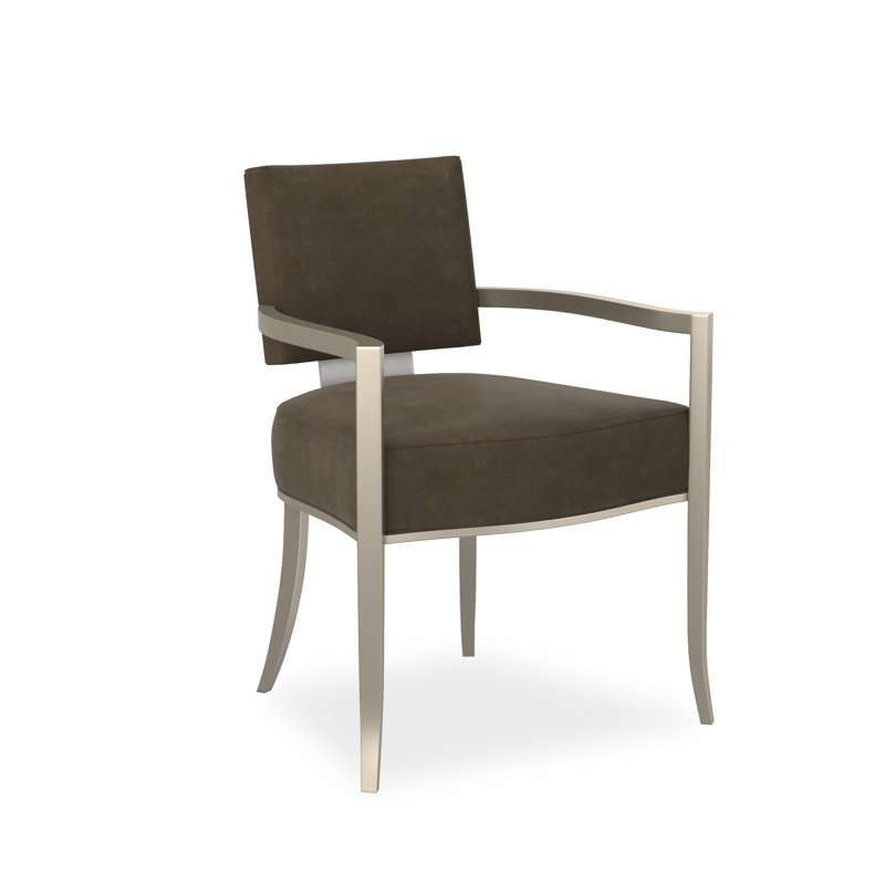 Caracole Classic Upholstered Arm Chair, Silver/Chrome, Brown