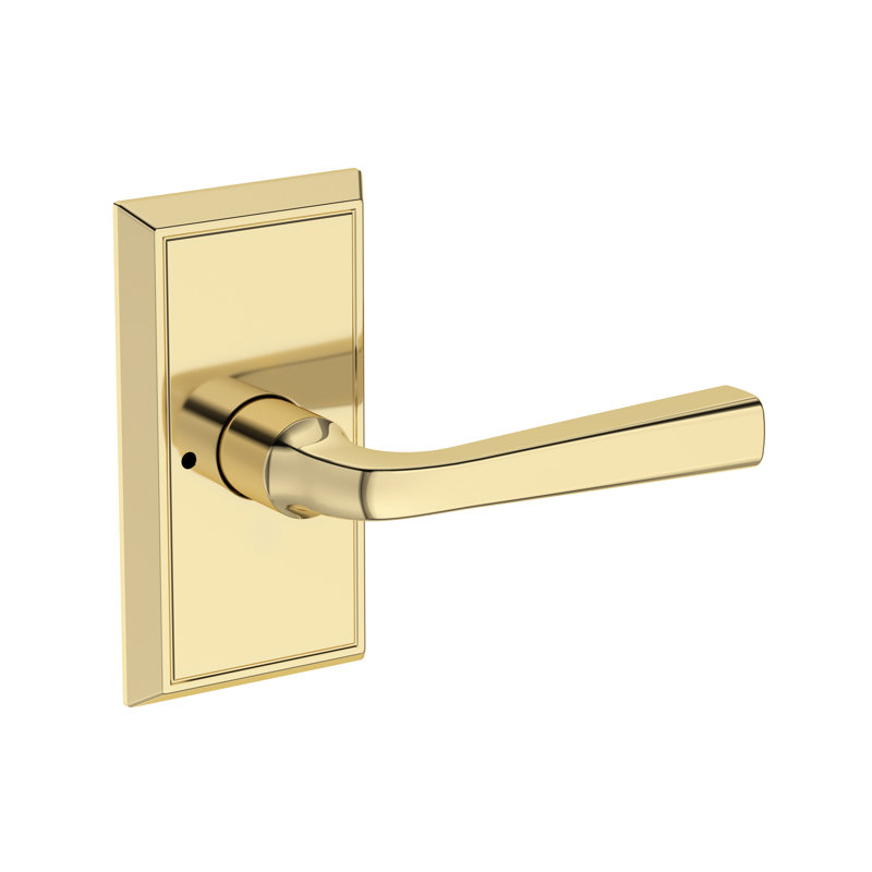 Kinsella Privacy Lever with Chamfered 5in Rose in Lifetime (PVD) Polished Brass, Unlacquered Brass