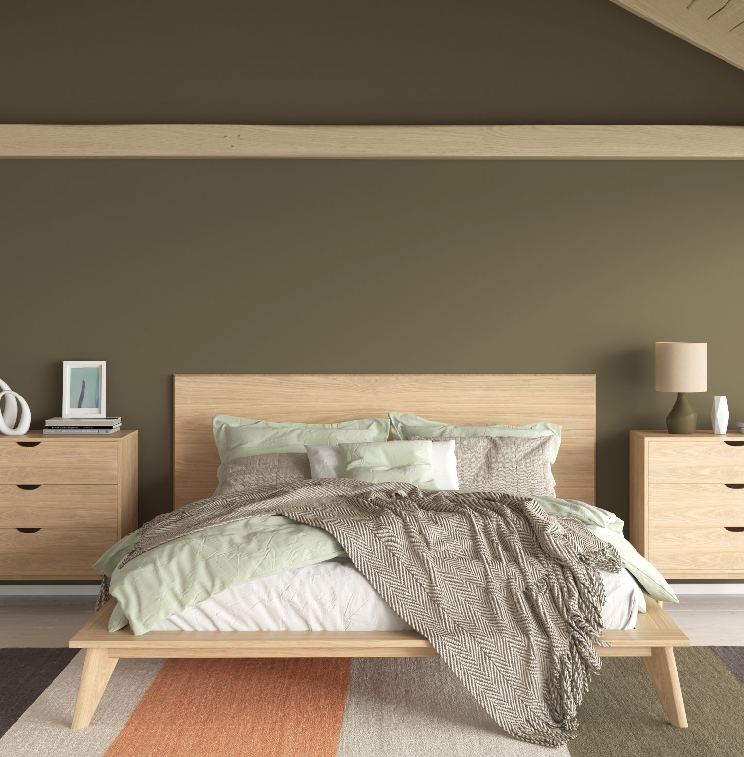 Florian Platform Bed, White Wash, Full / Double