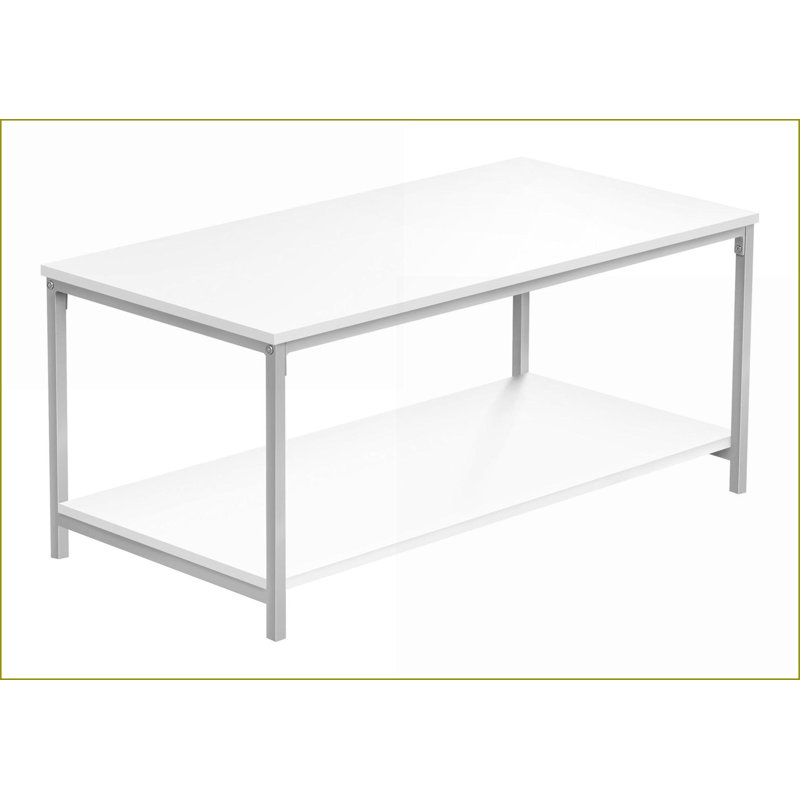Table basse compacte en stratifié blanc avec pieds en métal gris pour les petits espaces de vie