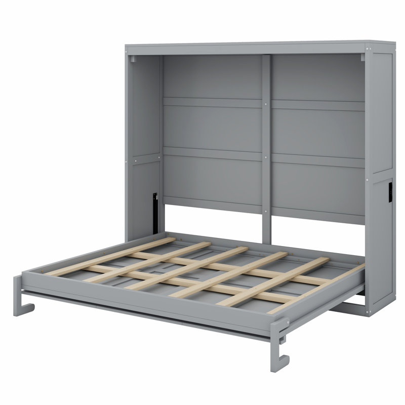 Murphy Bed Cabinet Wall Bed Chest, Gray, Full