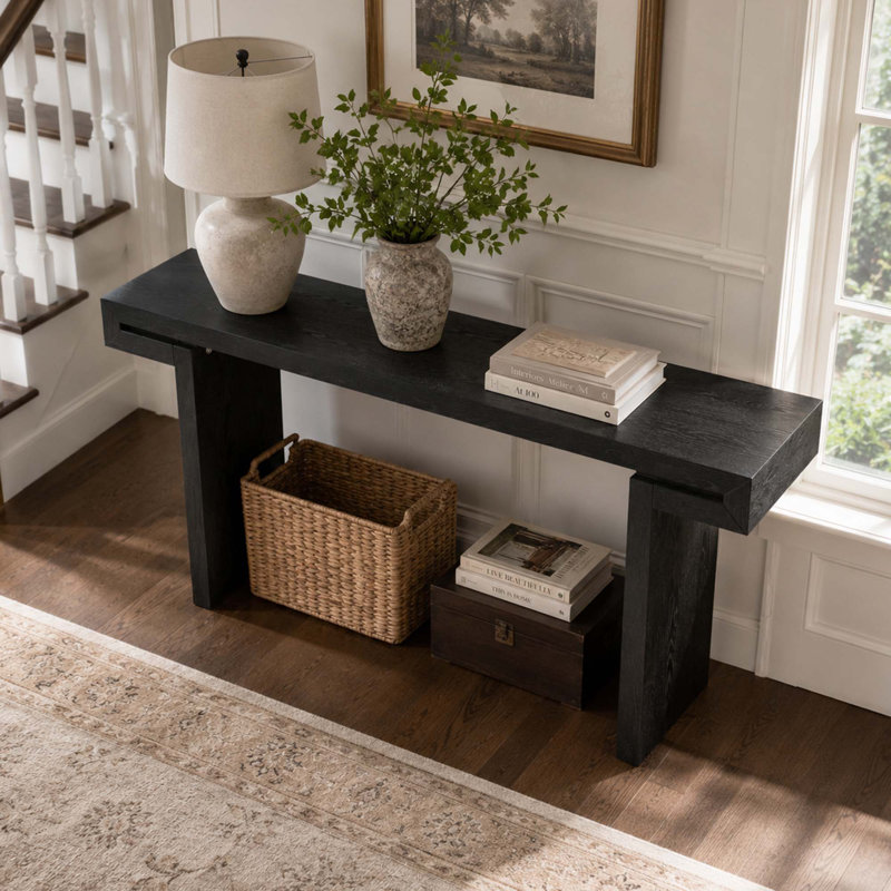 Console de salon en bois Minimalist Farmhouse, Noir