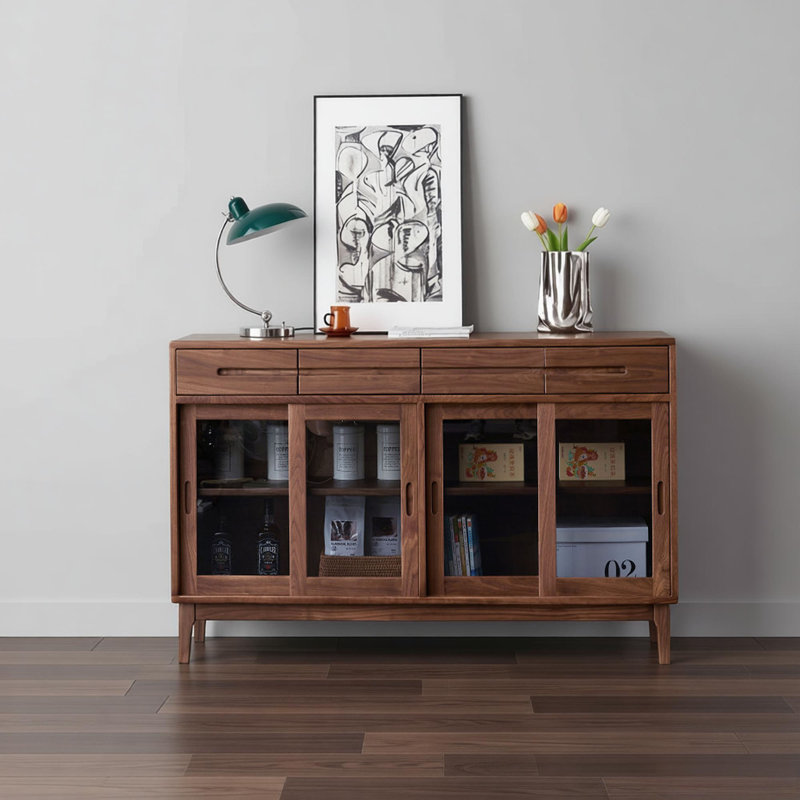 Buffet simple en bois de noyer noir, 35.43" H x 55.11" W x 15.74" D