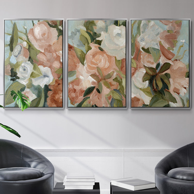Bouquet Scatter II, ensemble de 3 toiles encadrées, H 36 po x l 72 po, Argent
