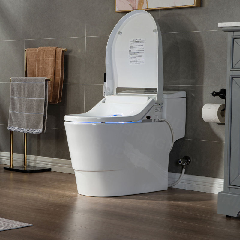 Toilette allongée une pièce avec siège de bidet avancé, lavage arrière / avant, siège chauffant, télécommande sans fil